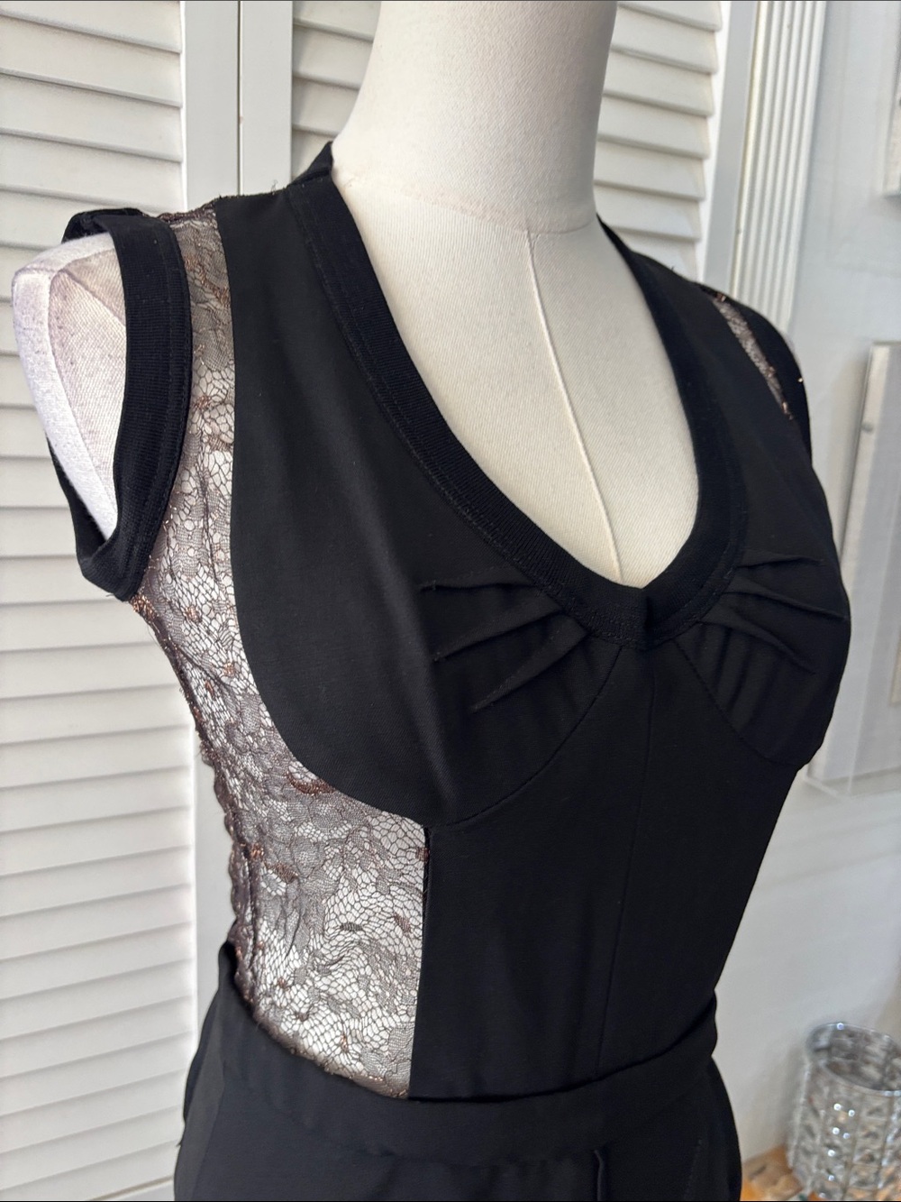 Dolce & Gabbana Black Lace-Inset Midi Dress, US2 - Picture 4 of 11